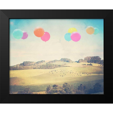 Balloons Over the Country Black Modern Wood Framed Art Print by Davis Ashley
