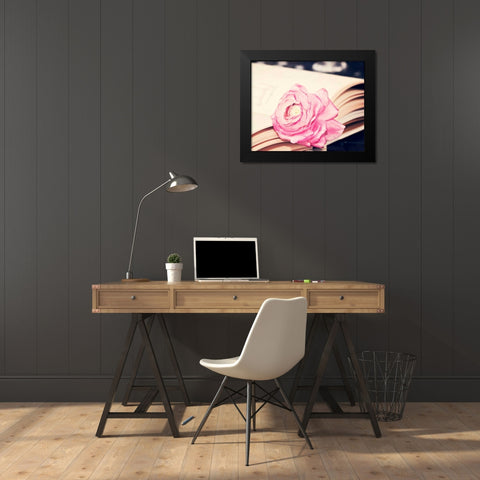 Ranuculus in book Black Modern Wood Framed Art Print by Davis Ashley