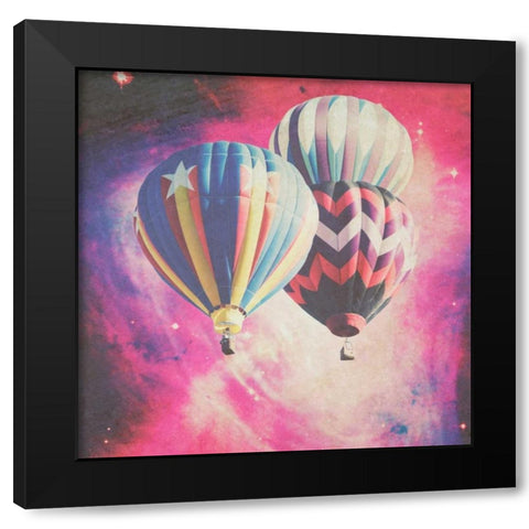 Pink Balloons in Space Black Modern Wood Framed Art Print by Davis Ashley