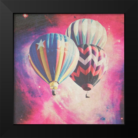 Pink Balloons in Space Black Modern Wood Framed Art Print by Davis Ashley