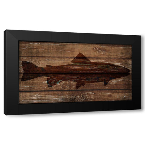 Fish Silhouette on Wood Black Modern Wood Framed Art Print by Brown, Denise