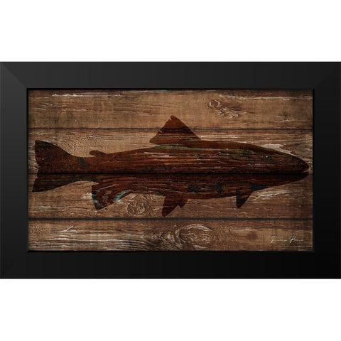 Fish Silhouette on Wood Black Modern Wood Framed Art Print by Brown, Denise