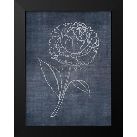 White Peony on Navy 1 Black Modern Wood Framed Art Print by Brown, Denise