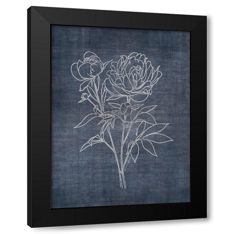 White Peony on Navy 2 Black Modern Wood Framed Art Print by Brown, Denise