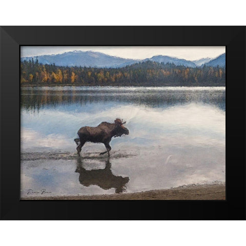 Moose Black Modern Wood Framed Art Print by Brown, Denise