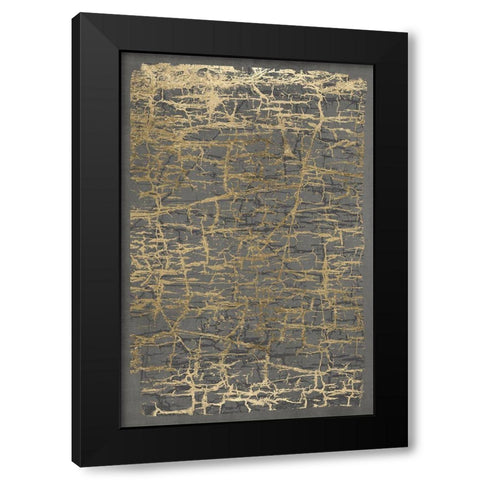 Gray Black Cracks 1 Black Modern Wood Framed Art Print with Double Matting by Brown, Denise