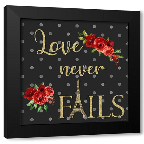 Love Never Fails Black Modern Wood Framed Art Print by Brown, Denise