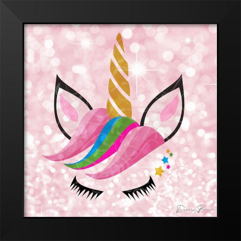 Unicorn Wink Black Modern Wood Framed Art Print by Brown, Denise