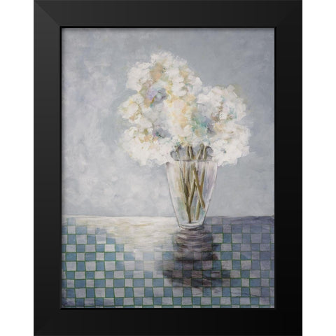 Flowers and Checked Tablecloth Black Modern Wood Framed Art Print by Charest, Doris