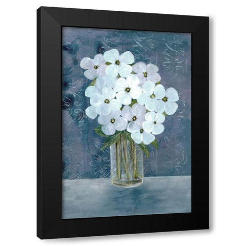 White Floral Blues Black Modern Wood Framed Art Print with Double Matting by Charest, Doris