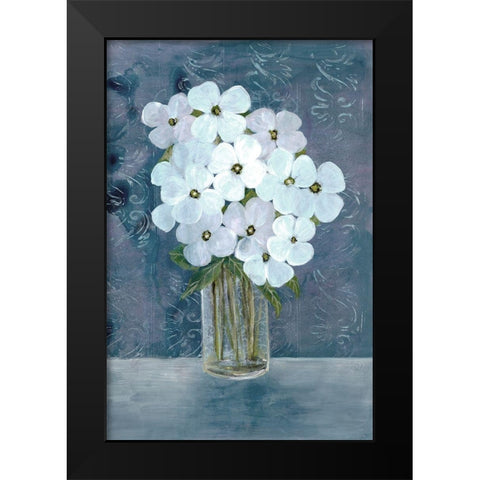 White Floral Blues Black Modern Wood Framed Art Print by Charest, Doris