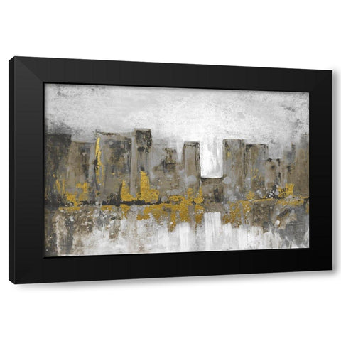 Golden City Glow Black Modern Wood Framed Art Print with Double Matting by Charest, Doris