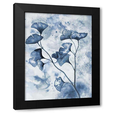 Indigo Splashed Ginkos 1 Black Modern Wood Framed Art Print by Charest, Doris