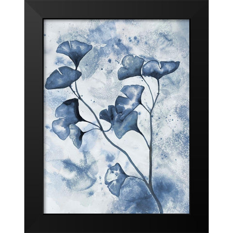 Indigo Splashed Ginkos 1 Black Modern Wood Framed Art Print by Charest, Doris