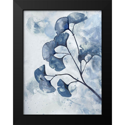 Indigo Splashed Ginkos 2 Black Modern Wood Framed Art Print by Charest, Doris