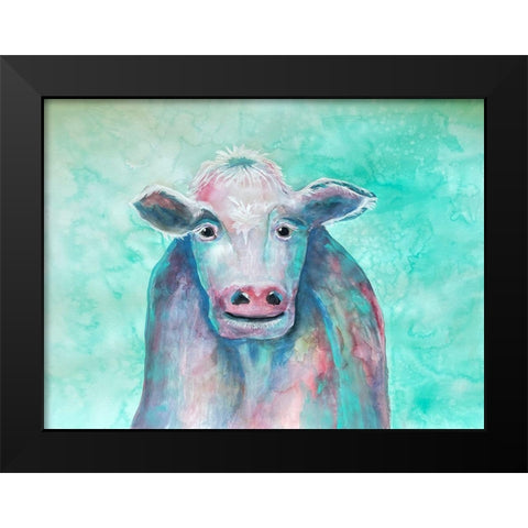 Misunderstood Cow Black Modern Wood Framed Art Print by Charest, Doris