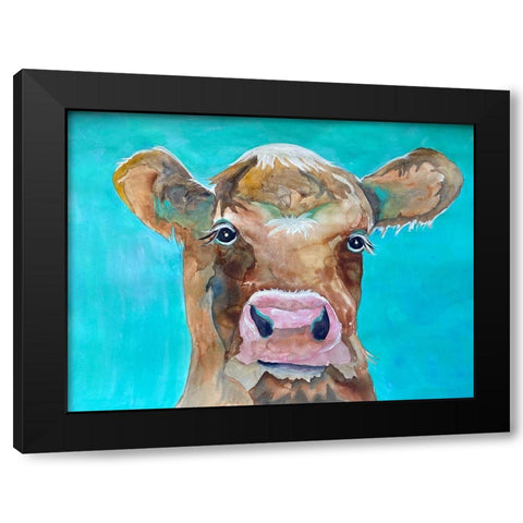 Gazing Cow 1 Black Modern Wood Framed Art Print with Double Matting by Charest, Doris