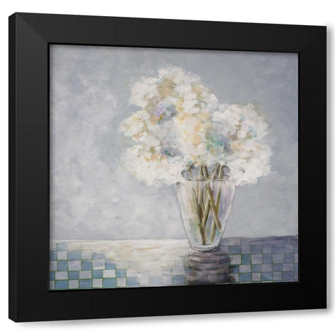 Flowers and Checked Tablecloth Black Modern Wood Framed Art Print with Double Matting by Charest, Doris