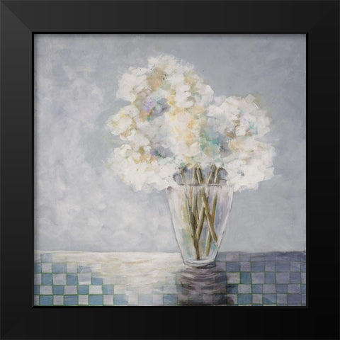 Flowers and Checked Tablecloth Black Modern Wood Framed Art Print by Charest, Doris