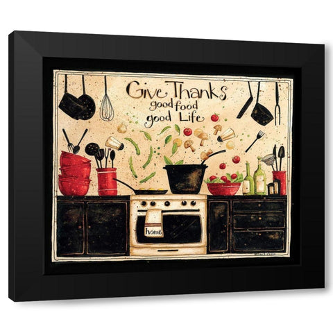 Give Thanks Good Food Black Modern Wood Framed Art Print by DiPaolo, Dan