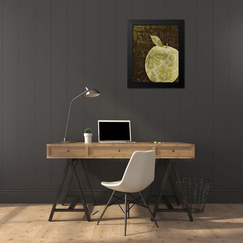 Apple Damask Vert Black Modern Wood Framed Art Print by Stimson, Diane