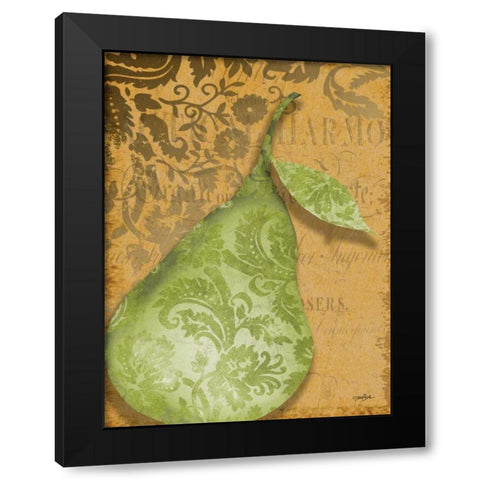 Green Pear Damask Black Modern Wood Framed Art Print by Stimson, Diane