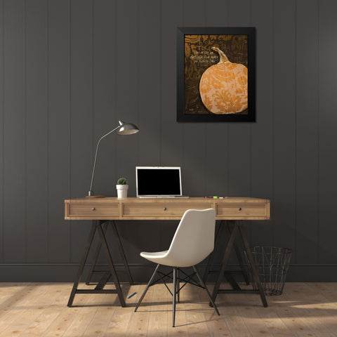 Pumpkin Damask Black Modern Wood Framed Art Print by Stimson, Diane