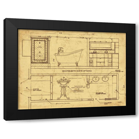 Bath Blueprint 1 Brown Black Modern Wood Framed Art Print with Double Matting by Stimson, Diane