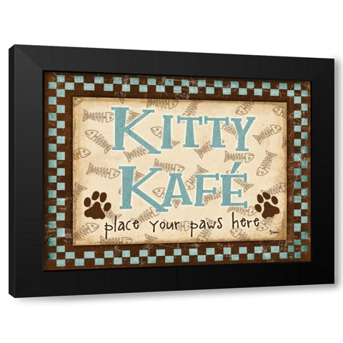 Kitty Kafe Blue Black Modern Wood Framed Art Print with Double Matting by Stimson, Diane
