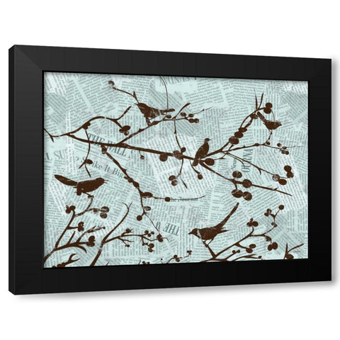 Bird Branches Black Modern Wood Framed Art Print with Double Matting by Stimson, Diane