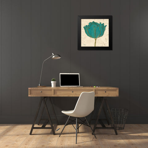 Teal Tulip Black Modern Wood Framed Art Print by Stimson, Diane