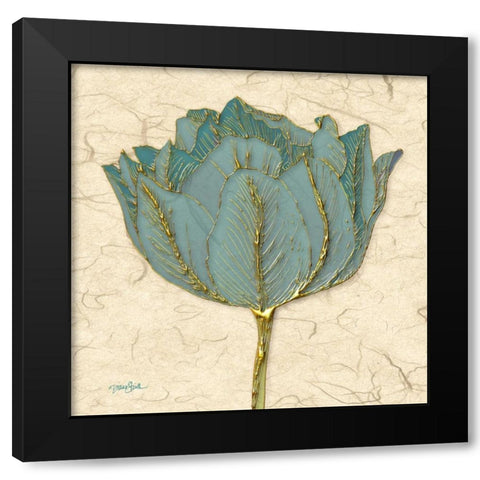 Muted Teal Tulip 1 Black Modern Wood Framed Art Print with Double Matting by Stimson, Diane