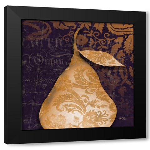 Pear Damask Black Modern Wood Framed Art Print with Double Matting by Stimson, Diane