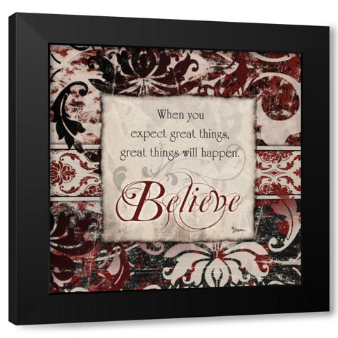Believe Damask Black Modern Wood Framed Art Print by Stimson, Diane