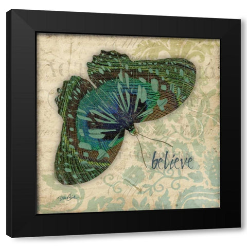 Peacock Bfly 2 Black Modern Wood Framed Art Print with Double Matting by Stimson, Diane