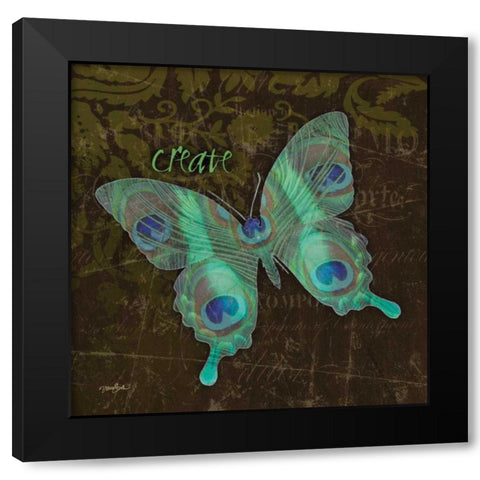 Peacock Bfly 6 Black Modern Wood Framed Art Print with Double Matting by Stimson, Diane