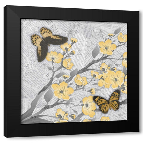 Cherry Blossom Bflies 1 Black Modern Wood Framed Art Print with Double Matting by Stimson, Diane