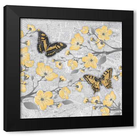 Cherry Blossom Bflies 2 Black Modern Wood Framed Art Print with Double Matting by Stimson, Diane