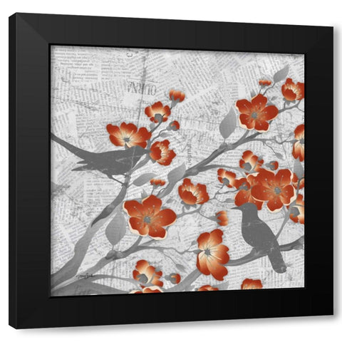 Cherry Blossom Birds 3 Black Modern Wood Framed Art Print with Double Matting by Stimson, Diane