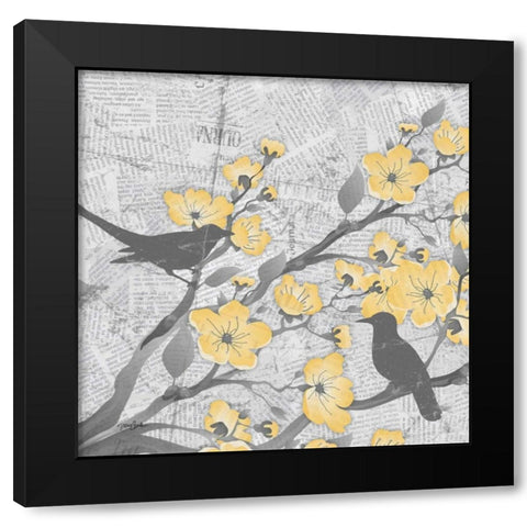 Cherry Blossom Birds 1 Black Modern Wood Framed Art Print by Stimson, Diane