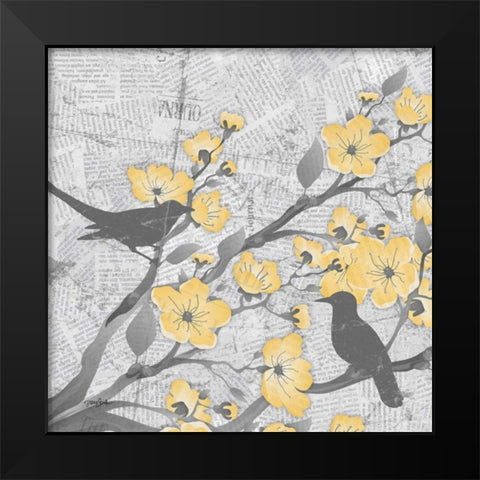 Cherry Blossom Birds 1 Black Modern Wood Framed Art Print by Stimson, Diane