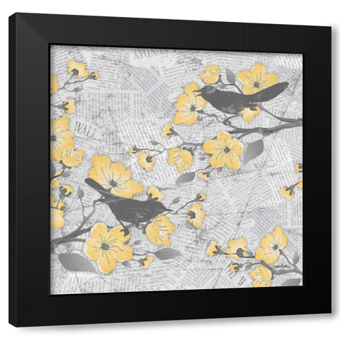 Cherry Blossom Birds 2 Black Modern Wood Framed Art Print by Stimson, Diane