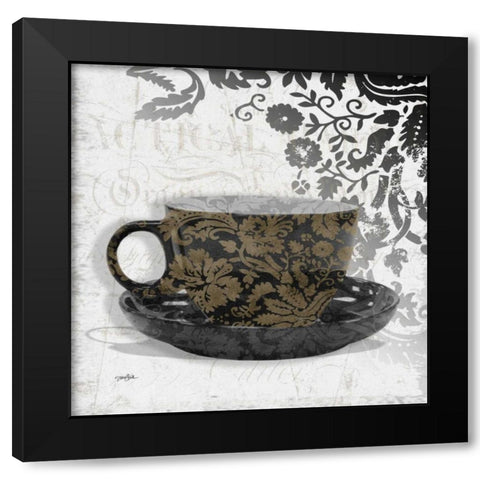 Coffee Damask 1 Black Modern Wood Framed Art Print with Double Matting by Stimson, Diane