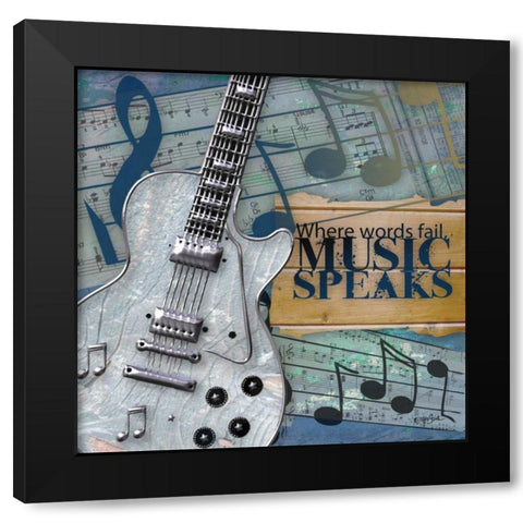 Music Speaks Black Modern Wood Framed Art Print by Stimson, Diane
