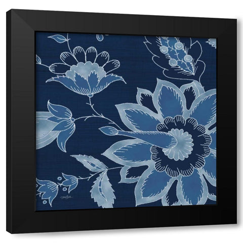 Denim Floral 1 Black Modern Wood Framed Art Print by Stimson, Diane