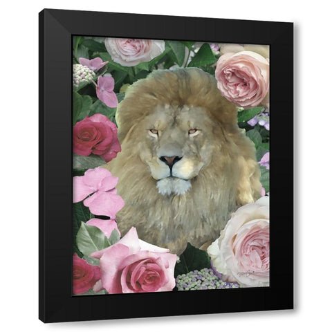 Floral Lion Black Modern Wood Framed Art Print with Double Matting by Stimson, Diane