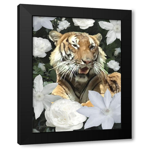 Floral Tiger Black Modern Wood Framed Art Print by Stimson, Diane