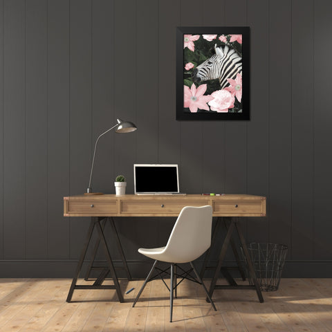 Floral Zebra Black Modern Wood Framed Art Print by Stimson, Diane