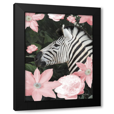 Floral Zebra Black Modern Wood Framed Art Print by Stimson, Diane