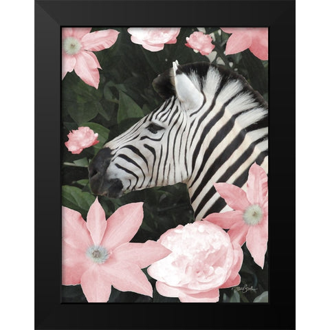 Floral Zebra Black Modern Wood Framed Art Print by Stimson, Diane